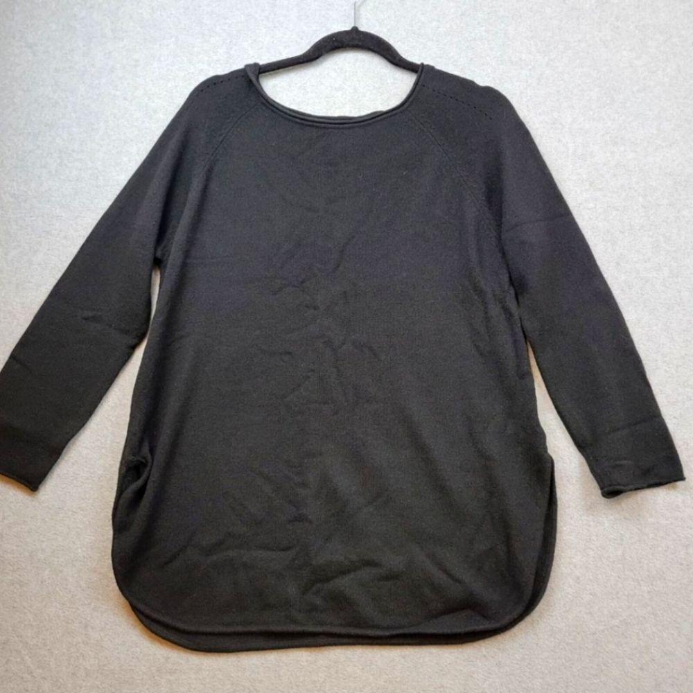 Lusso Cashmere Sweater Black Hallie Pullover Knit Tunic Top M